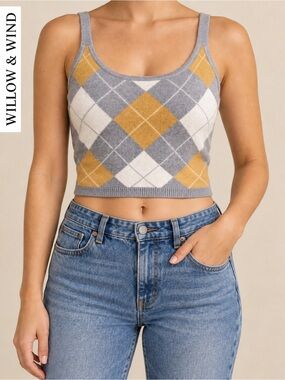 Willow & Wind Argyle Knit Cropped Tank Top Size S